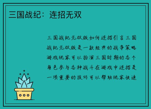 三国战纪：连招无双